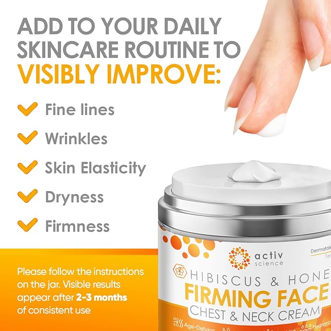 Hibiscus & Honey Firming Cream, Neck Firming Cream, Skin Tightening Cream, Skin Firming and Tightening Lotion, Reduce the Look of Neck Lines, Tightens & Smooths - With Collagen & Hyaluronic Acid 1.7OZ-FemmiqueWomen