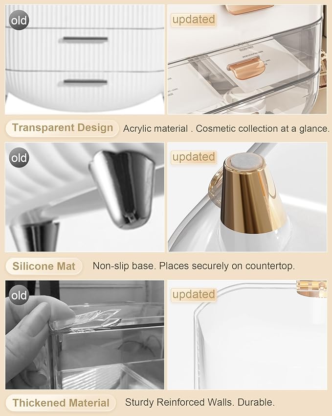 Makeup Organizer, Skincare Holder Bathroom Counter Organizer, Storage Box Cosmetic Display Cases, Teen Girl Gifts Trendy Stuff Make up Organizers for Vanity, Dresser, Countertop (Rose Gold)-FemmiqueWomen