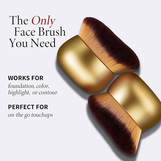 Airbrush Kabuki Brush for All Face Makeup & Foundation for Liquid, Cream and Powder Face Makeup, Large Brush for Effortless Natural Beautiful Look, With Wide-headed Bristles - Gold-FemmiqueWomen