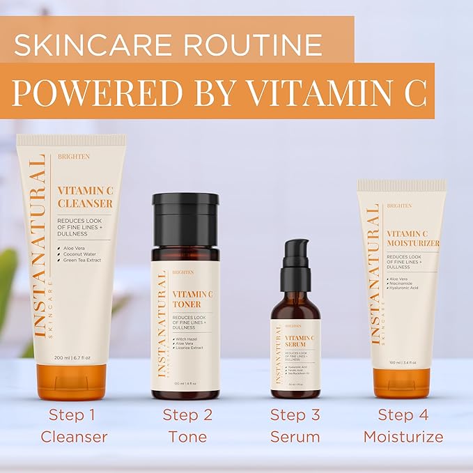 InstaNatural Vitamin C Cleanser and Moisturizer Kit, Brightens, Reduces the Look of Fine Lines and Uneven Texture, with Aloe Vera and Botanical Extracts-FemmiqueWomen