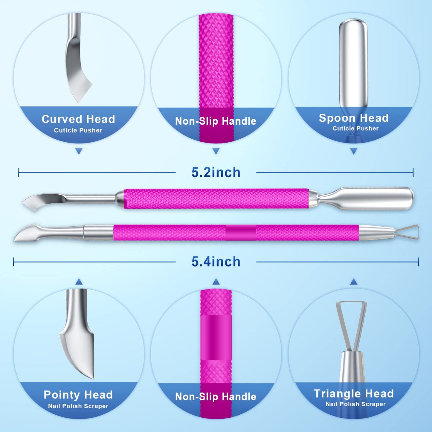 2PCS Metal Rose Pink Cuticle Pusher and Cutter Remover Salon Quality Stainless Steel Gel Nail Polish Peeler Scraper Durable Manicure and Pedicure Cleaner Tool For Fingernail and Toenail-FemmiqueWomen