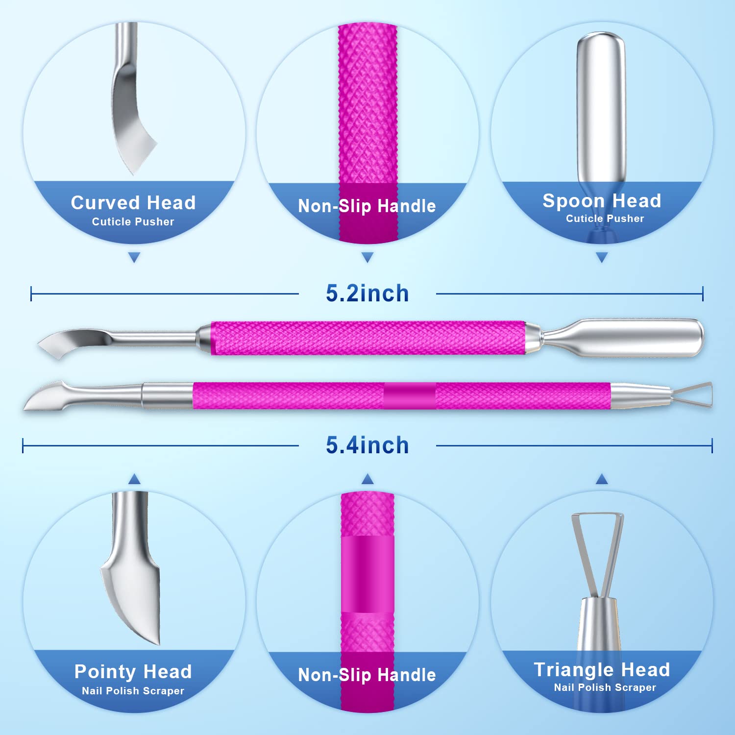 2PCS Metal Rose Pink Cuticle Pusher and Cutter Remover Salon Quality Stainless Steel Gel Nail Polish Peeler Scraper Durable Manicure and Pedicure Cleaner Tool For Fingernail and Toenail-FemmiqueWomen