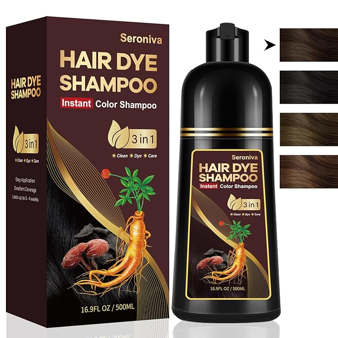 Dark Brown Hair Dye Shampoo for Gray Hair, Natural Color Shampoo Hair Dye for Women & Men, Hair Instant Dye Shampoo Colors Hair in Minutes, Champu Para Canas, 3-in-1 Shampoo for Dyeing Gray, 500 Ml-FemmiqueWomen
