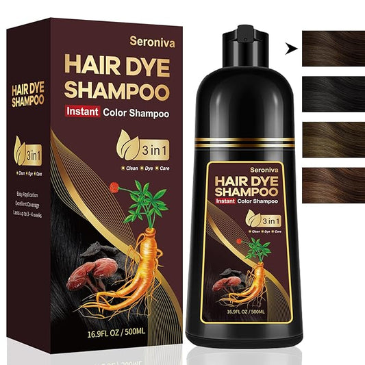 Dark Brown Hair Dye Shampoo for Gray Hair, Natural Color Shampoo Hair Dye for Women & Men, Hair Instant Dye Shampoo Colors Hair in Minutes, Champu Para Canas, 3-in-1 Shampoo for Dyeing Gray, 500 Ml-FemmiqueWomen