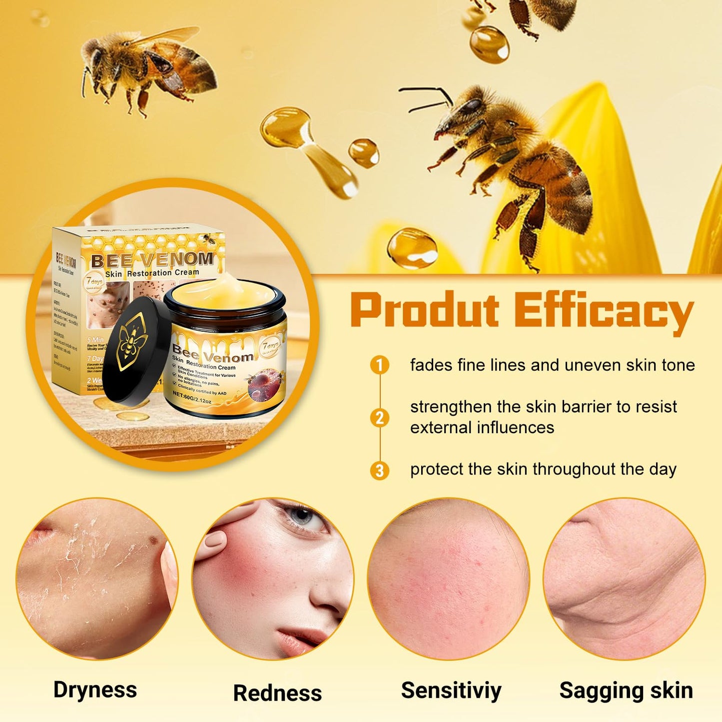 2pc Bee Venom Skin Restoration Cream, Bee Venom Skin Treatment Cream-Firms & Rejuvenates, Smooths Wrinkles & Fine Lines-FemmiqueWomen