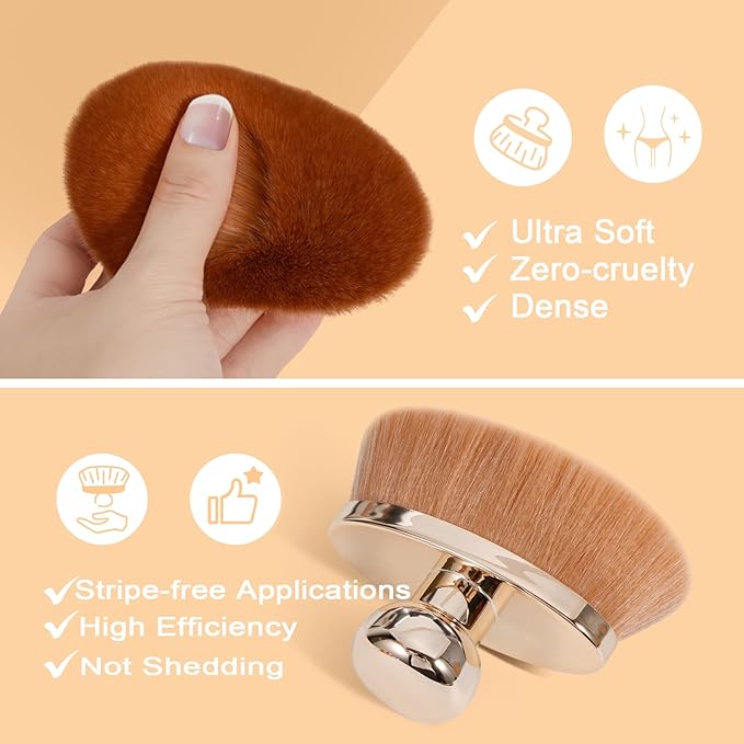 Extra Large Body Makeup Brush for Self Tanner – 115mm Wide Rose Gold Kabuki Body Brush for Bronzer Blend & Blur, Vegan Fiber Self Tanning Brush for Legs & Body with Drawstring Bag by Yoseng-FemmiqueWomen