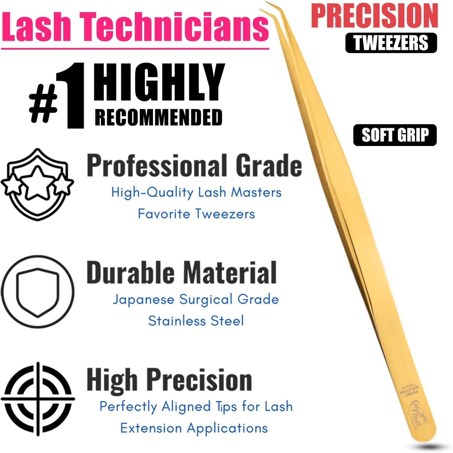 Isolation Tweezers for Eyelash Extension – 14cm Curved Lash Tweezer, Stainless Steel, Best for Individual Isolation & Classic Lashes, Pinzas para Pestaña(Gold Titanium)-FemmiqueWomen