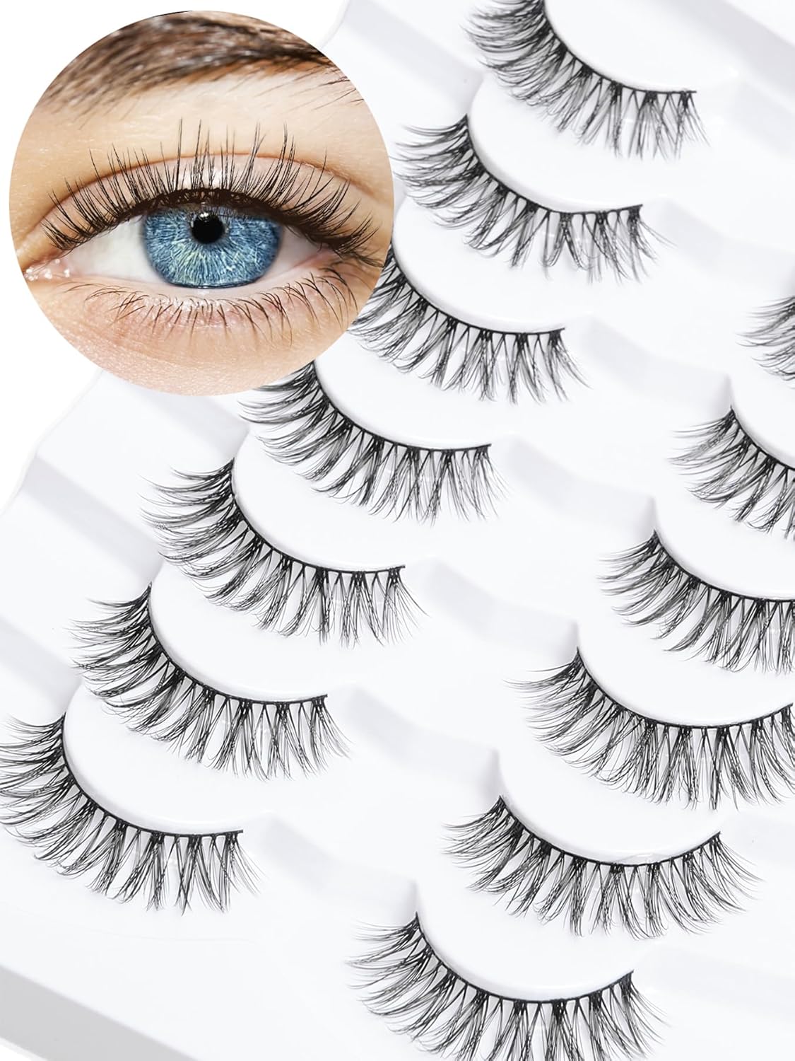 Eyelashes Wispy Natural Lashes 12mm Short Strip Lashes Thinner Band 3D Volume Fake Eyelashes Siligli Eyelashes C Curl False Lashes Pack 7 Pair-FemmiqueWomen