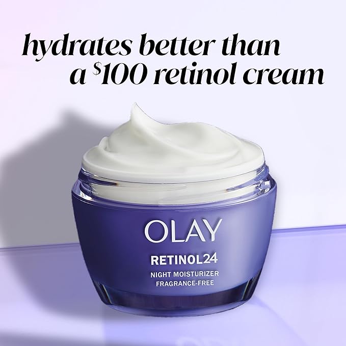 Olay Retinol 24 Face Moisturizer, Anti-Aging Night Cream for Women, Fragrance-Free, Non Greasy - Anti-Wrinkle, Smooth Fine Lines, Tightening, Hydrating Skin Care - Peptides, Glycerin, 1.7 Oz-FemmiqueWomen