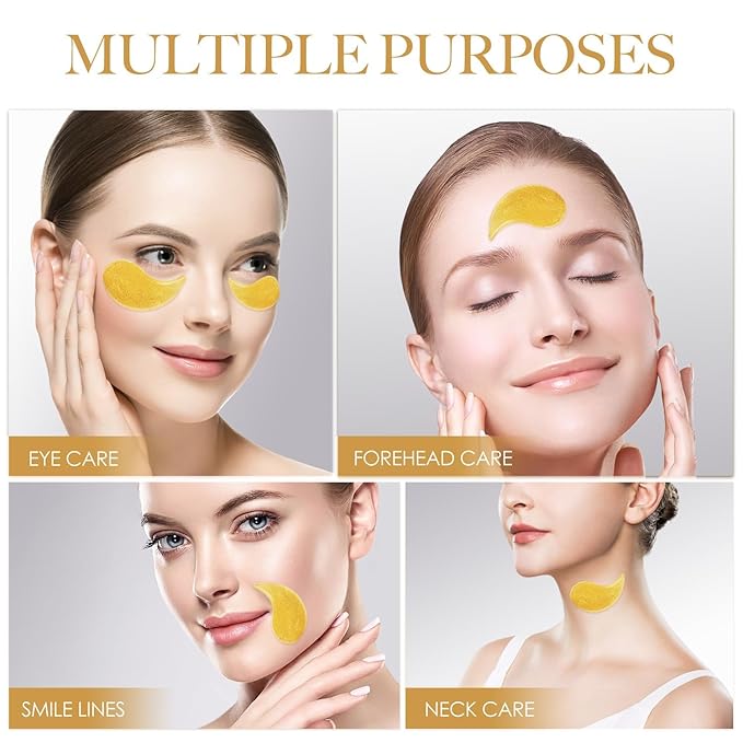 24K GOLD Eye Mask - 60 Pcs Collagen Under Eye Mask,Puffy Eyes and Dark Circles Treatments, Reduce Wrinkles and Fine Lines Undereye (Gold, 1)-FemmiqueWomen
