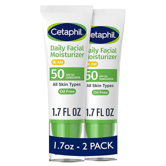 Cetaphil Daily Facial Moisturizer SPF 50, 1.7 Fl Oz (Pack of 2), Gentle Facial Moisturizer For Dry to Normal Skin Types, No Added Fragrance, Dermatologist Recommended (Packaging May Vary)-FemmiqueWomen