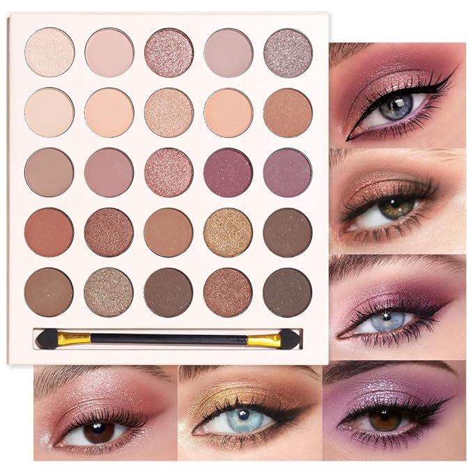 25 Colors Nude Champagne Gold Glitter Matte Shimmer Eyeshadow Palette for Eye Makeup,High Pigmented Brown Eye Shadow Primers Powder Palet de sombras de ojos-FemmiqueWomen