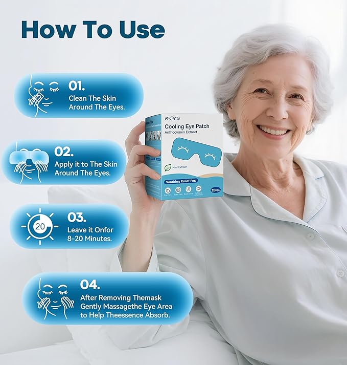 20-Pack Cold Eye Mask, Disposable Hydrogel Eye Patches, Gel Sheet Mask for Tired Eyes & Puffiness，Self Cooling Compress, Travel Essentials & Relaxation Gifts for Women, Stocking Stuffers for Adults