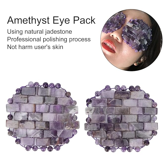 Jade Eye Mask, Amethyst Eye Pack Wrinkles Swelling Elimination Dark Circles Fading Jadestone Eye Massager Eye Pad Eye Shape Eye Covers for Men Women Soothing Eye Patch Reducing Facial Edema Stone-FemmiqueWomen