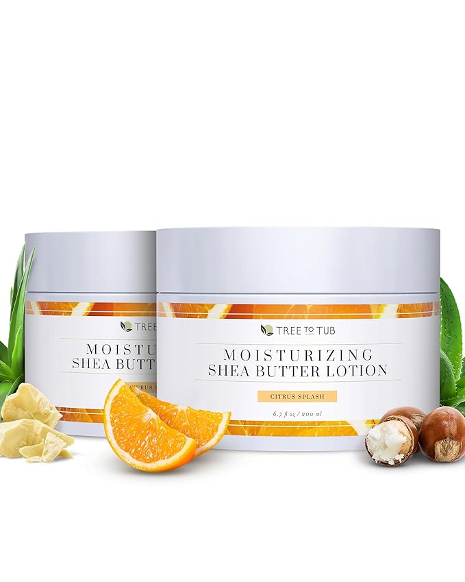 Tree to Tub Shea Body Butter for Dry, Extremely Dry, Sensitive Skin - Moisturizing Body Cream for Women & Men, Hydrating Body Lotion Moisturizer w/Vitamin C, Organic Cocoa, All Natural Citrus Scent-FemmiqueWomen