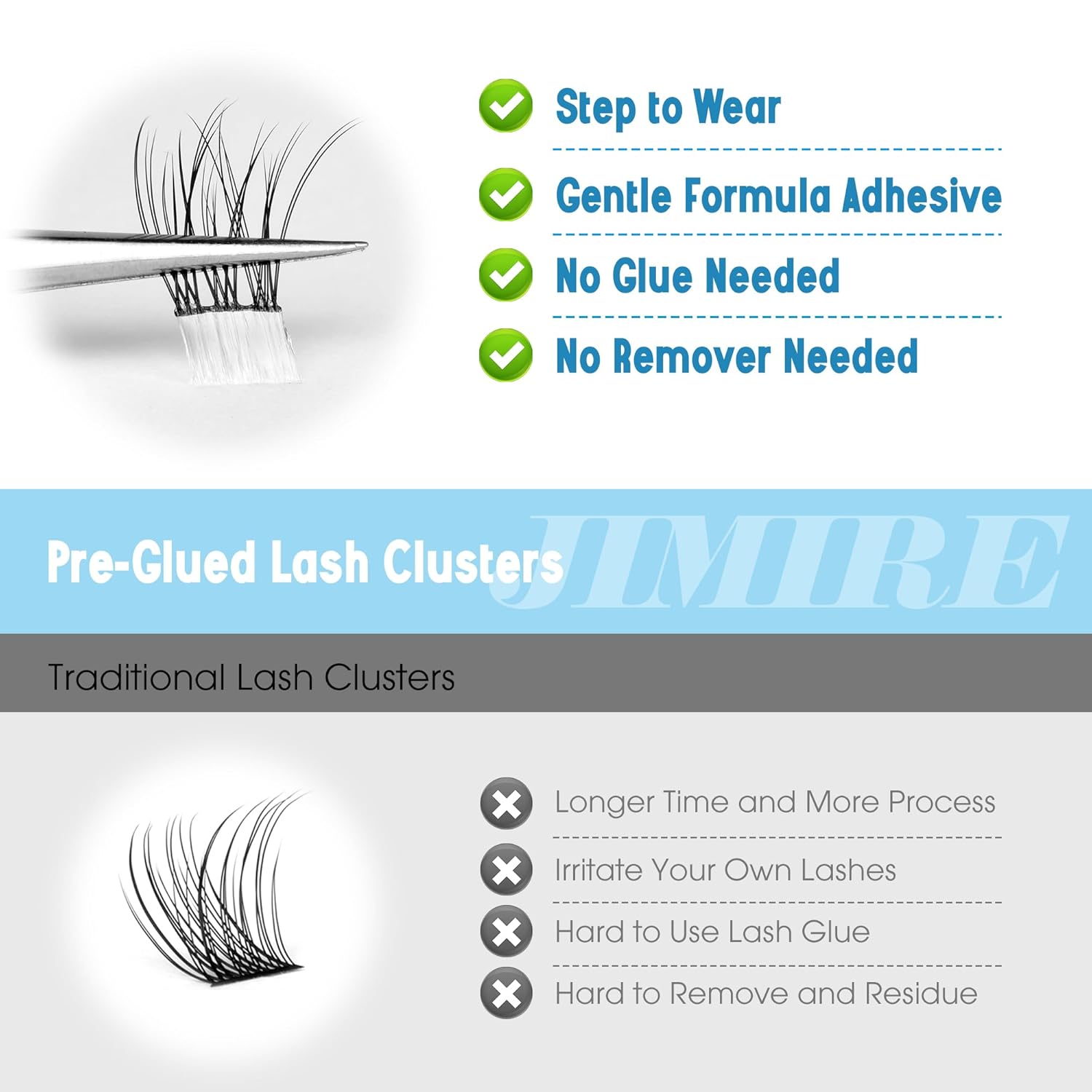 JIMIRE Natural Self Adhesive Eyelashes Wispy Pre Glued Lash Clusters No Glue Needed Press on Lashes Reusable Self Adhesive Lash Clusters Easy to Apply 9-12MM 108Pcs Pack-FemmiqueWomen