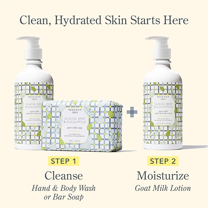 Beekman 1802 Glacial Mint & Eucalyptus Goat Milk Body Lotion - Scented - 12.5 oz - Hydrating & Deeply Moisturizing - With Shea Butter & Jojoba Seed Oil - Good for Sensitive Skin - Cruelty Free-FemmiqueWomen