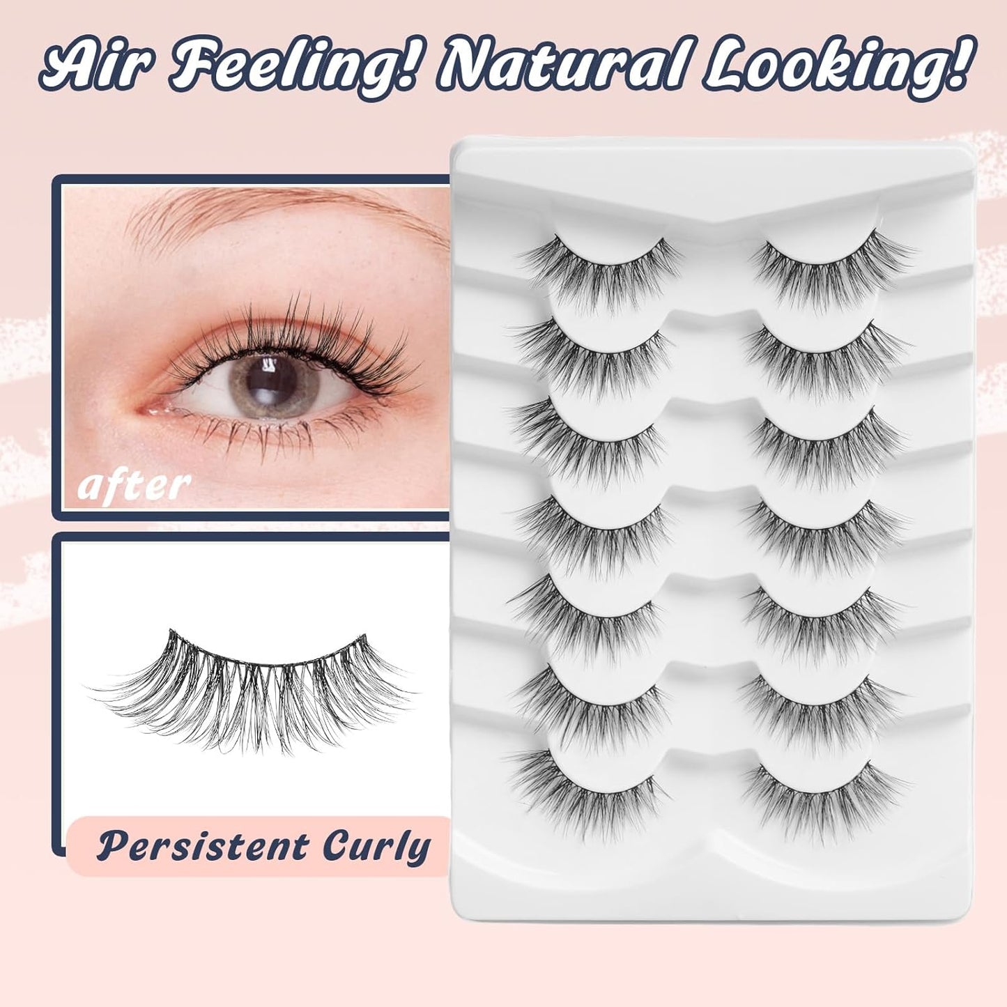 Wispy Cat Eye Lashes False Eyelashes Natural 15MM Strip Eyelashes Thin Band False Lashes 3D Volume Fake Lashes 7 Pair Soft Lash Pack Siligli-FemmiqueWomen