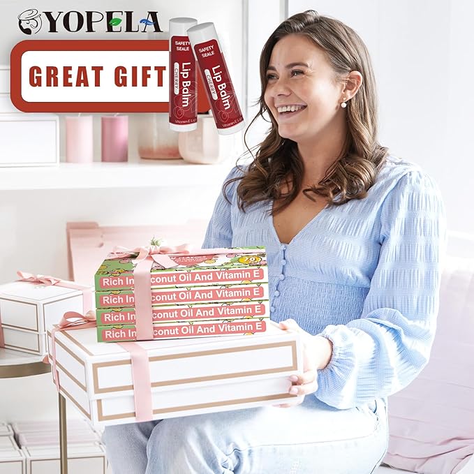 10 Pack Natural Lip Balm Bulk with Vitamin E and Coconut Oil Valentine's Day best choice - Moisturizing, Soothing, and Repairing Dry and Chapped Lips - 10 Flavors - Non-GMO-FemmiqueWomen