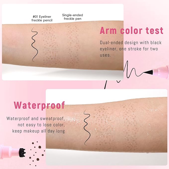 2pcs Freckle Stamp Pen with Eyeliner for Natural Lifelike Faux Freckle 2 in 1 Fake Freckles Stain Marker Pen for Waterproof Long Wear Sunkiss Makeup #Light Brown&Black-FemmiqueWomen