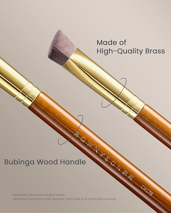 Desert Oak Series Triangular Contour Brush - Angled Synthetic Bristles for Cream/Liquid/Powder, Luxe Bubinga Handle & Brass Ferrule (CM 178)-FemmiqueWomen
