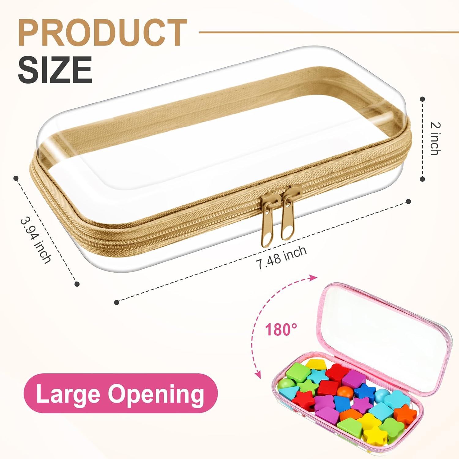 Hoolerry 4 Pcs Hard Clear Zipper Case Makeup Bags Plastic Pencil Pouch Transparent Storage Box Containers for Cosmetics, Snacks, Building Blocks, Puzzles(Soft Colors,7.5 x 3.9 x 2 in)-FemmiqueWomen