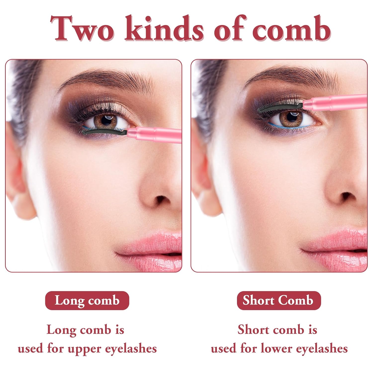 3 Pcs Silicone Lash Definer with Dust Lid Eyelash Comb Mascara Separator Brow Grooming Brush (Pink)-FemmiqueWomen