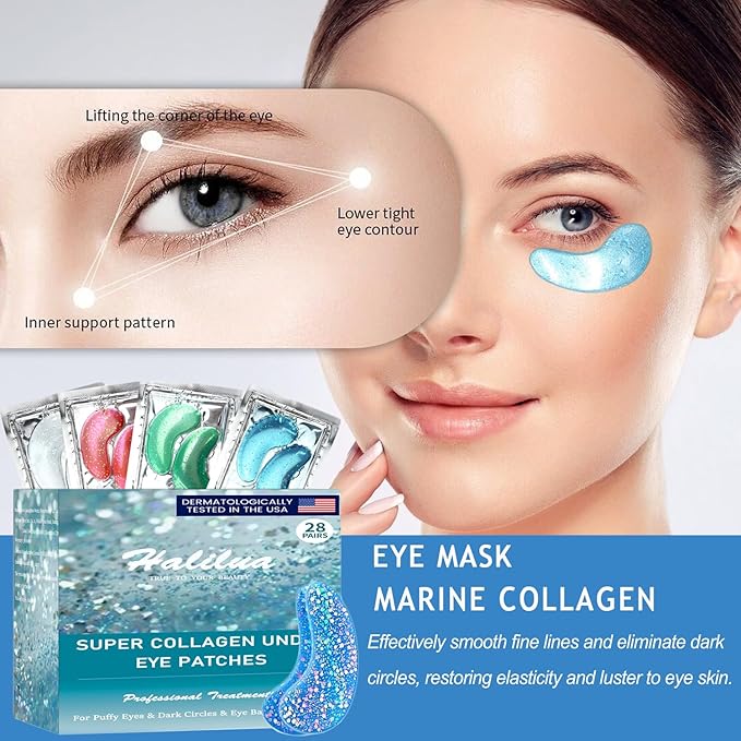 28 Pairs Collagen Eye Mask, Anti Wrinkle Eye Patches for Puffy Eyes and Dark Circles, Natural Marine Collagen Eye Gel Pads for Puffiness, Eye Treatment Skin Care for Puffiness Wrinkle Eye Bags-FemmiqueWomen