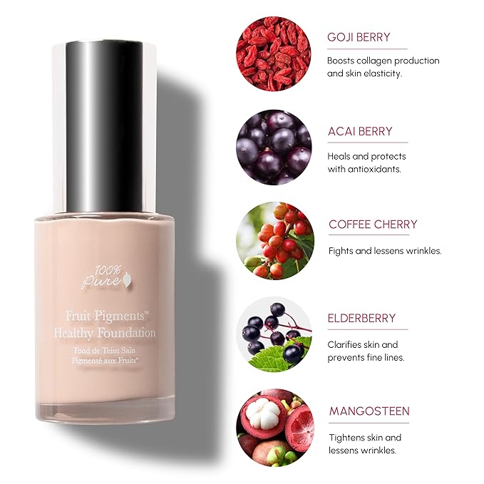 100% PURE Fruit Pigmented Healthy Foundation, Alpine Rose, Liquid Foundation Makeup, Anti-aging, Full Coverage, Matte Finish - 1 Fl Oz-FemmiqueWomen