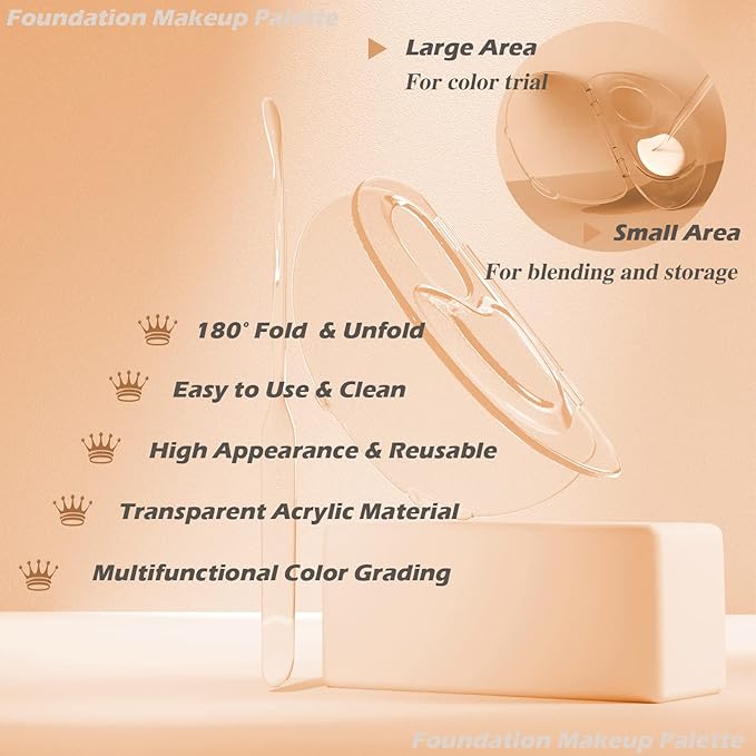 180 Degree Folding Acrylic Makeup Mixing Palette, Plastic Foundation Makeup Facial Palette with Felt Bag, Transparent Spatula Tool for Eyeshadow Liquid Foundation Cosmetic Pigment Mixing-FemmiqueWomen