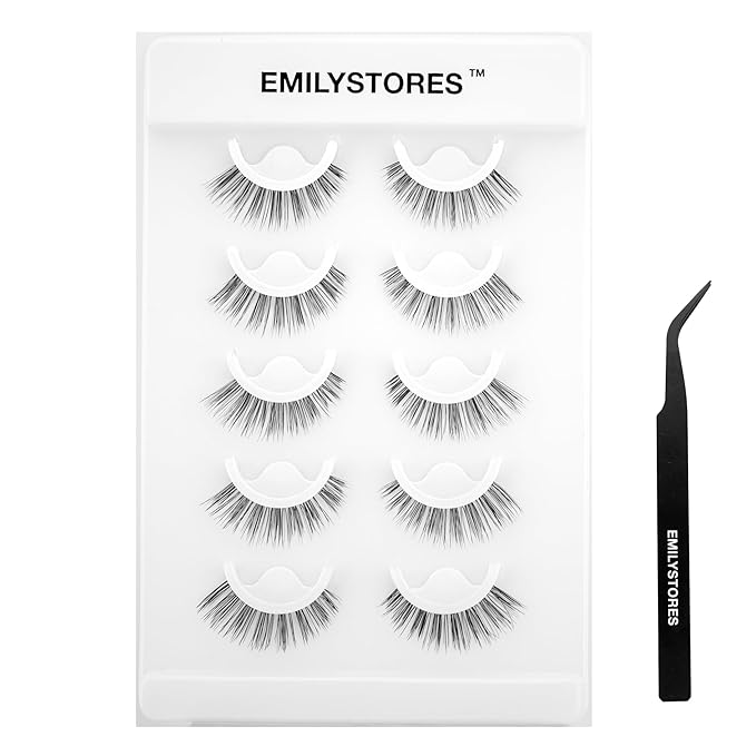 False Eyelashes, 5 Pairs Wispy Light Pre-Glued Self Adhesive Lashes with Applicator (Wispy)-FemmiqueWomen