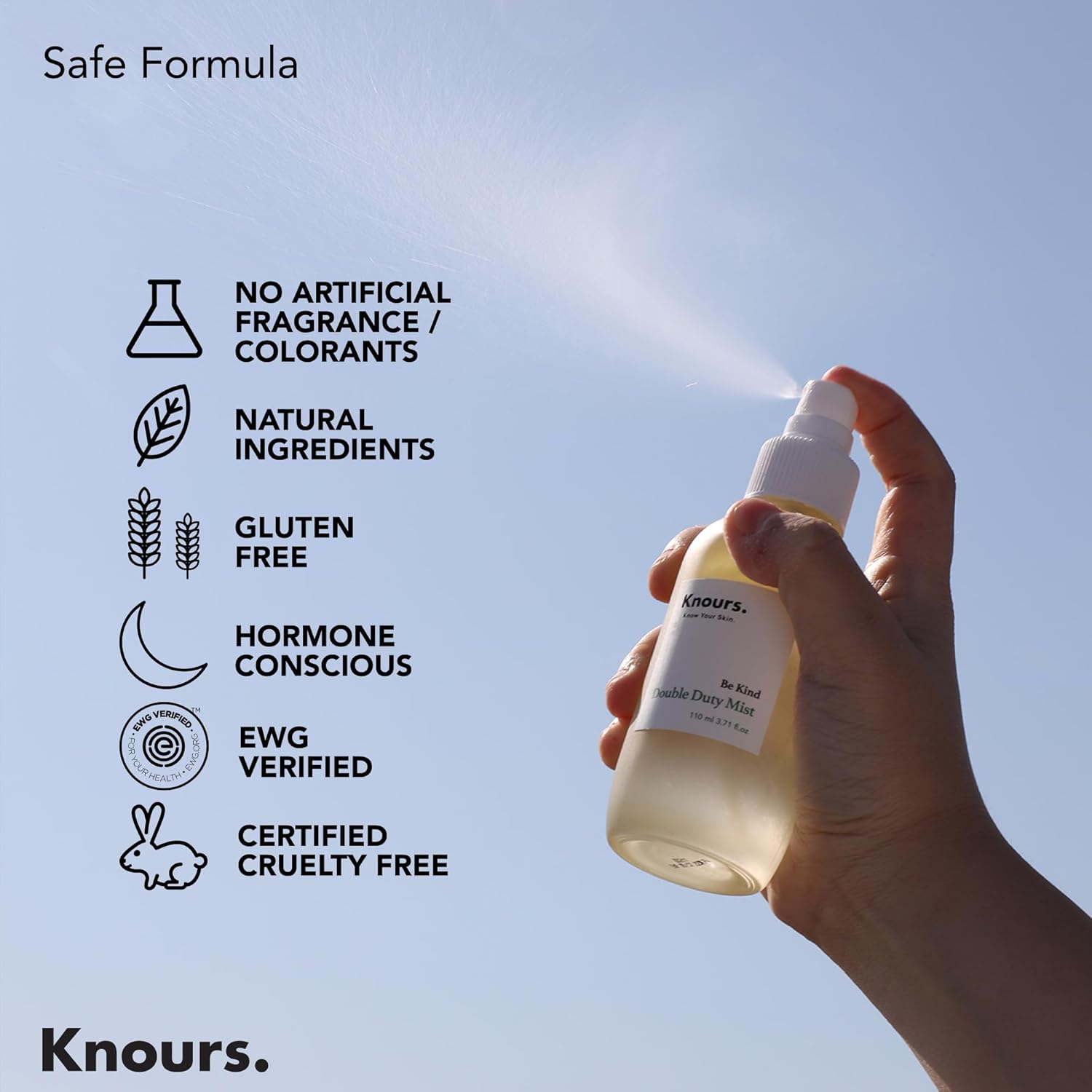 Knours Korean Cycle-Conscious 3 M's Hydrating Jojoba Oil + Aloe Vera H2O | Knours Be Kind Face Mist Spray | Vegan Squalane | Dry, Sensitive Skin | for Redness | EWG Verified |110ml/3.72oz-FemmiqueWomen