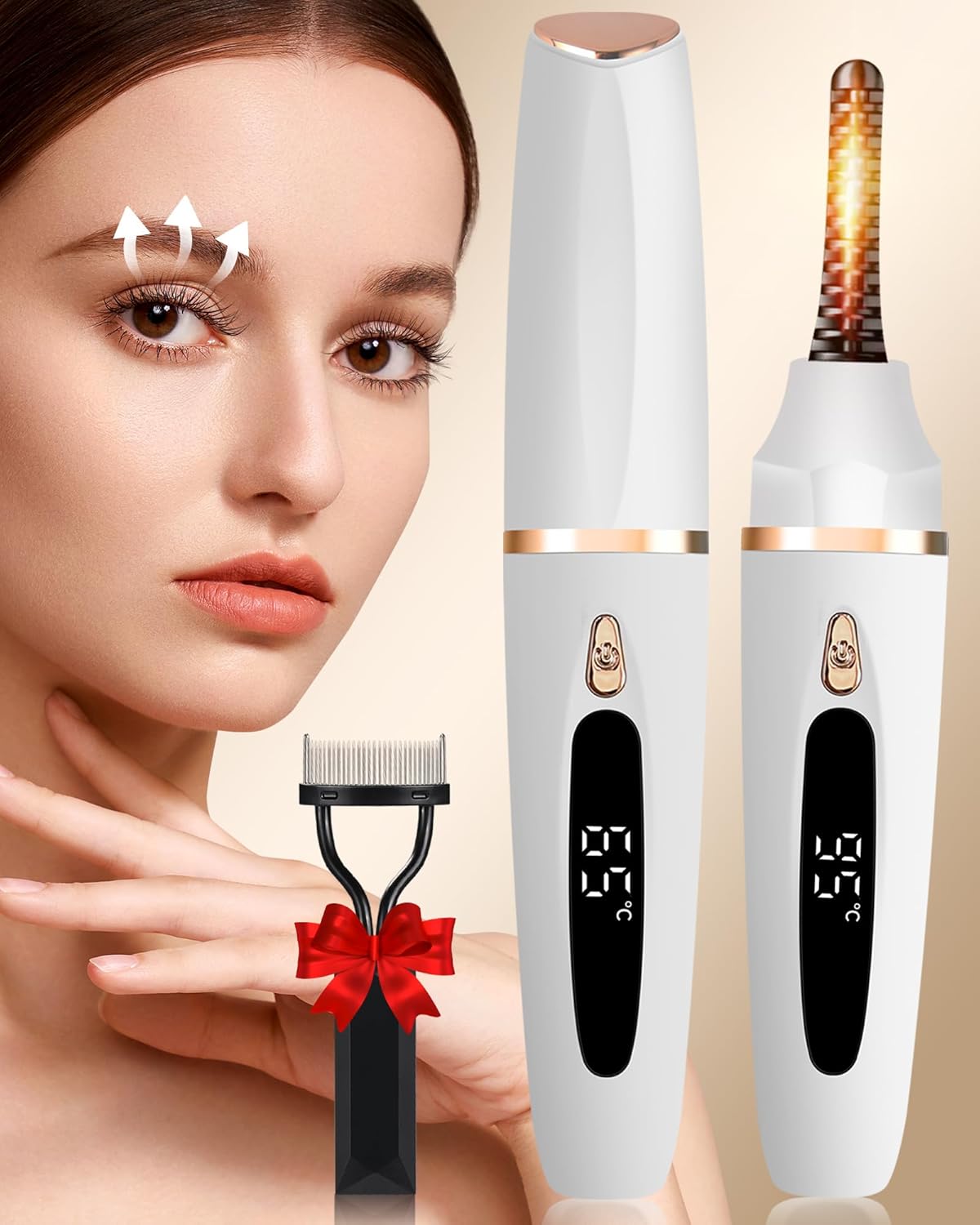 Heated Eyelash Curlers - Eye Lash Curler Heat with Eyelash Comb - Electric Eyelash Curler - Rizador De Pestañasey LED Display 3 Temp Settings USB Charge Natural Curling 24H for Women Makeup Tool Gifts-FemmiqueWomen