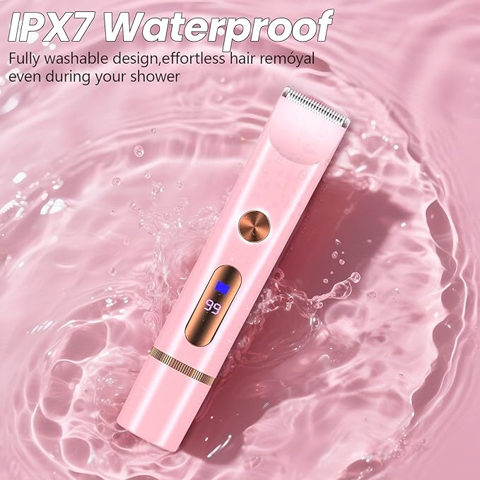 2025 Upgraded Dermave Bikini Shaver - 2 in 1 Bikini Trimmer for Women with LCD Display, Dual Head Cordless Electric Shaver, IPX7 Waterproof Wet/Dry Body Hair Trimmer for Face, Body & Intimate Areas-FemmiqueWomen