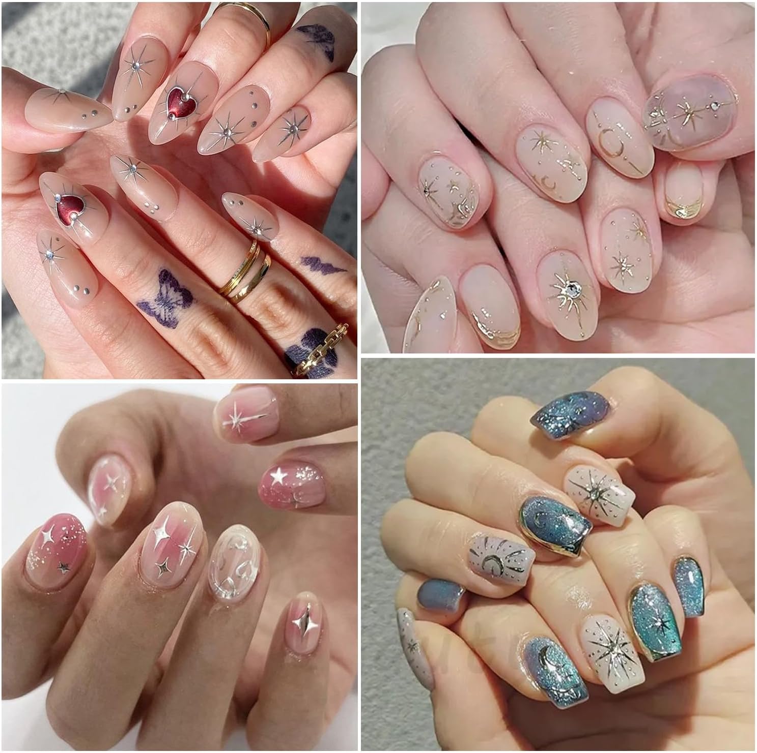 12 Sheets Metallic Moon Star Nail Art Stickers Decals Luxury Golden Silver Nail Stickers Sun Stars Moon Nail Art Design with Starlight Moon Charm Nail Adhesive Sliders for Women Manicure Decoration-FemmiqueWomen