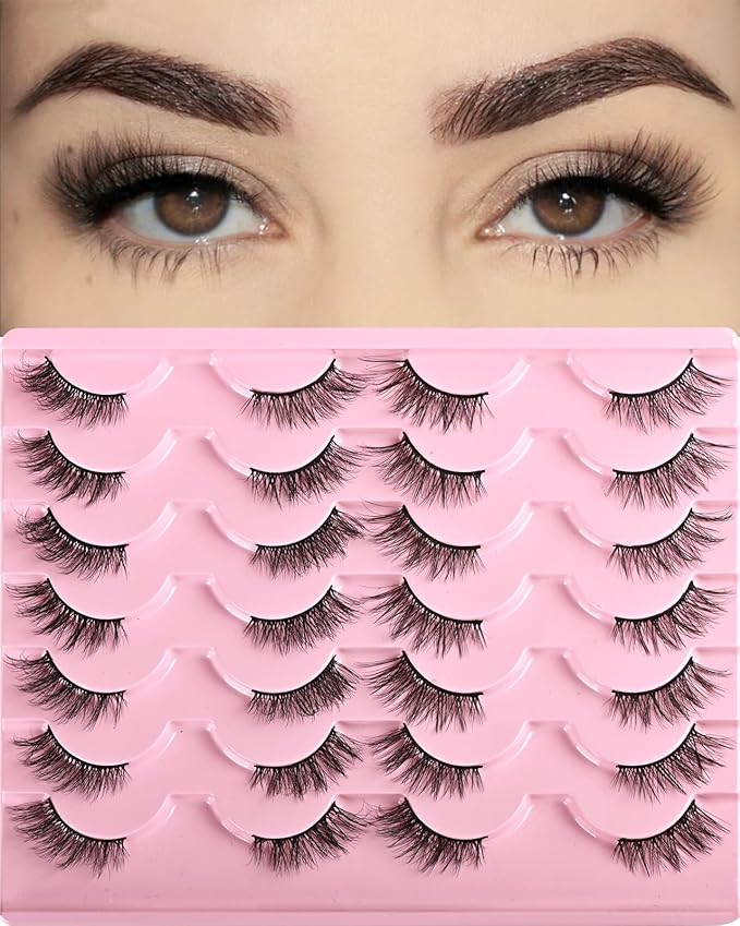 FARRED Half Lashes Natural Look Short Eyelashes Cat Eye Lash Fluffy Natural Lashes Wispy False Eyelash 14 Pairs Faux Mink Strip Eye Lashes Pack for Daily Makeup (F15 | 9-14mm)-FemmiqueWomen