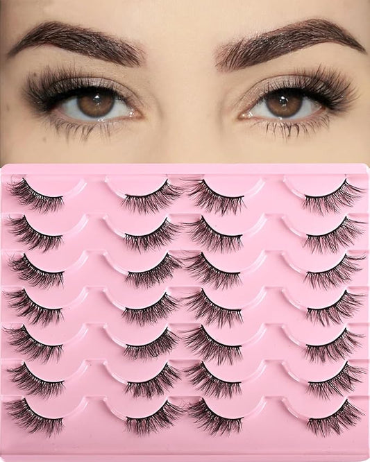 FARRED Half Lashes Natural Look Short Eyelashes Cat Eye Lash Fluffy Natural Lashes Wispy False Eyelash 14 Pairs Faux Mink Strip Eye Lashes Pack for Daily Makeup (F15 | 9-14mm)-FemmiqueWomen