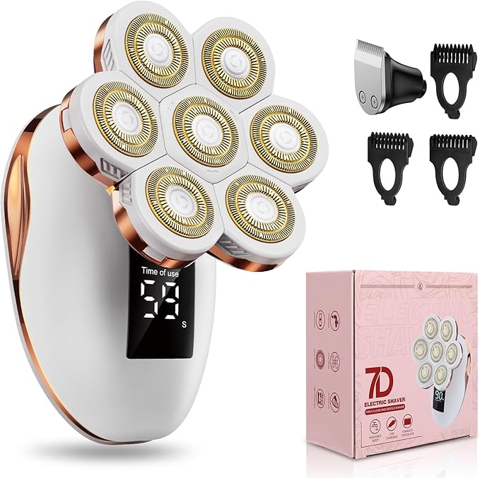 2-in-1 Electric Razors for Women, Wet/Dry 7D Rechargeable Rotary Shaver for Legs, Water Resistant Grooming Kit - Electric Razors for Women, Facial Hair Removal, Bikini Trimmer, Lips - Gentle Hair Remo-FemmiqueWomen