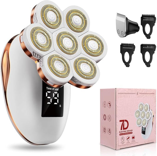 2-in-1 Electric Razors for Women, Wet/Dry 7D Rechargeable Rotary Shaver for Legs, Water Resistant Grooming Kit - Electric Razors for Women, Facial Hair Removal, Bikini Trimmer, Lips - Gentle Hair Remo-FemmiqueWomen