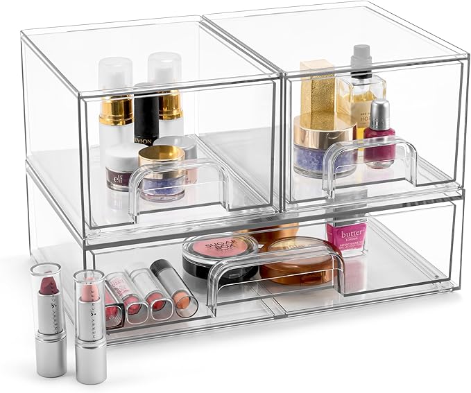 Sorbus Acrylic Storage Containers - 3 Pack, Stackable Storage Bins Set for Bathroom Organization - Clear Acrylic Drawer Organizers - Makeup Case Pull-Out Drawers (4.4’’ Tall and 12.1’’ Wide)-FemmiqueWomen