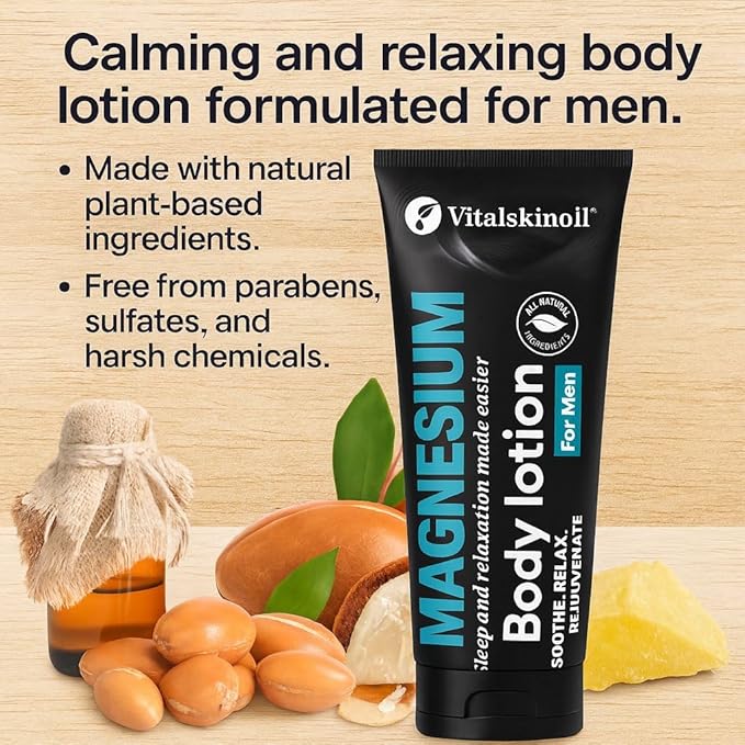 Magnesium Glycinate Body Lotion, Body Butter Cream for Men. Cologne Scented, 5.29 oz, Sleep Easy Formula-FemmiqueWomen