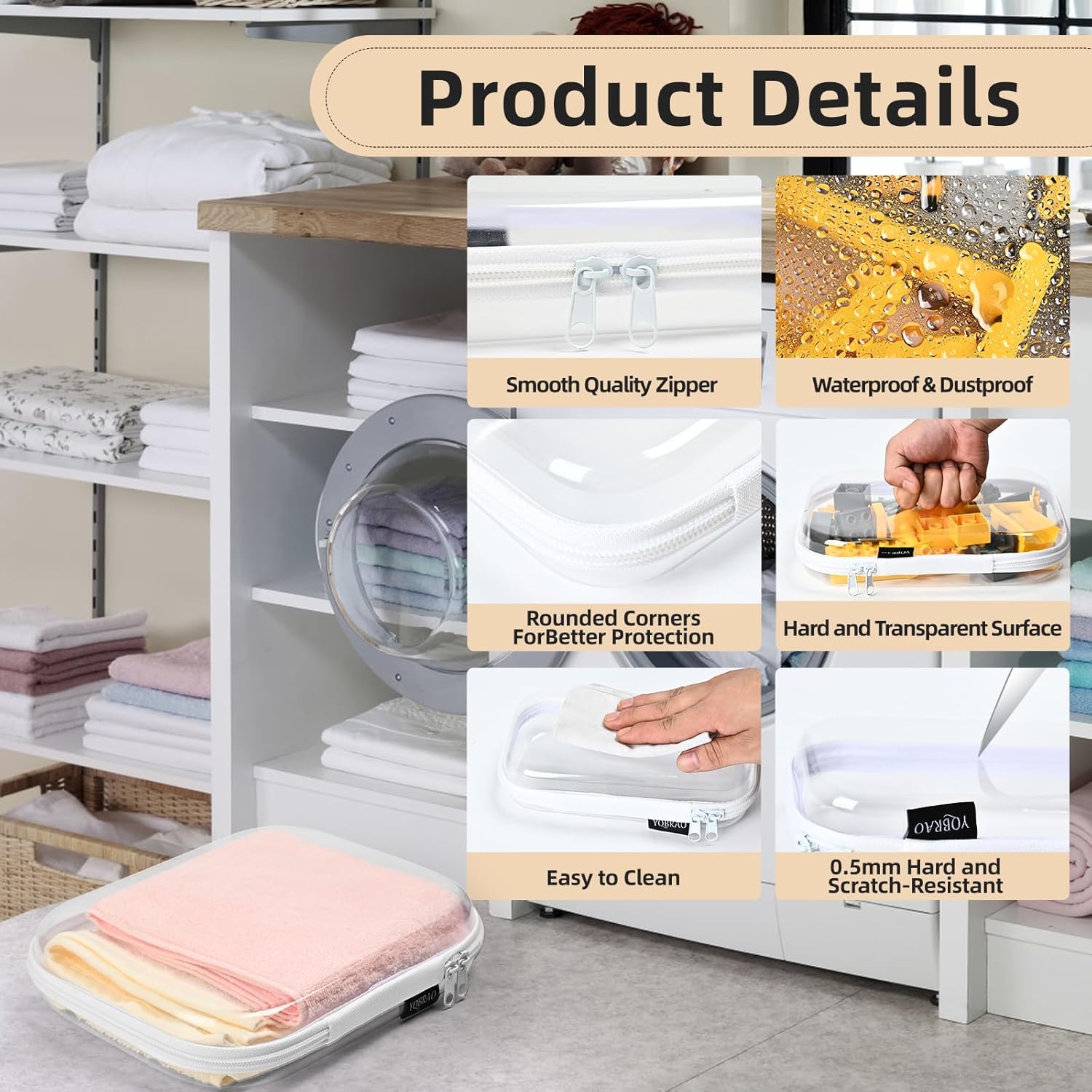 Hard Sided Clear Zipper Case for Storage- Professional-Grade Plastic Clear Zipper Pencil Case,Toy Storage Bins, Toiletry Pouch, Travel Organizer, Cosmetic Bag（White,3 Pack, LMS）-FemmiqueWomen