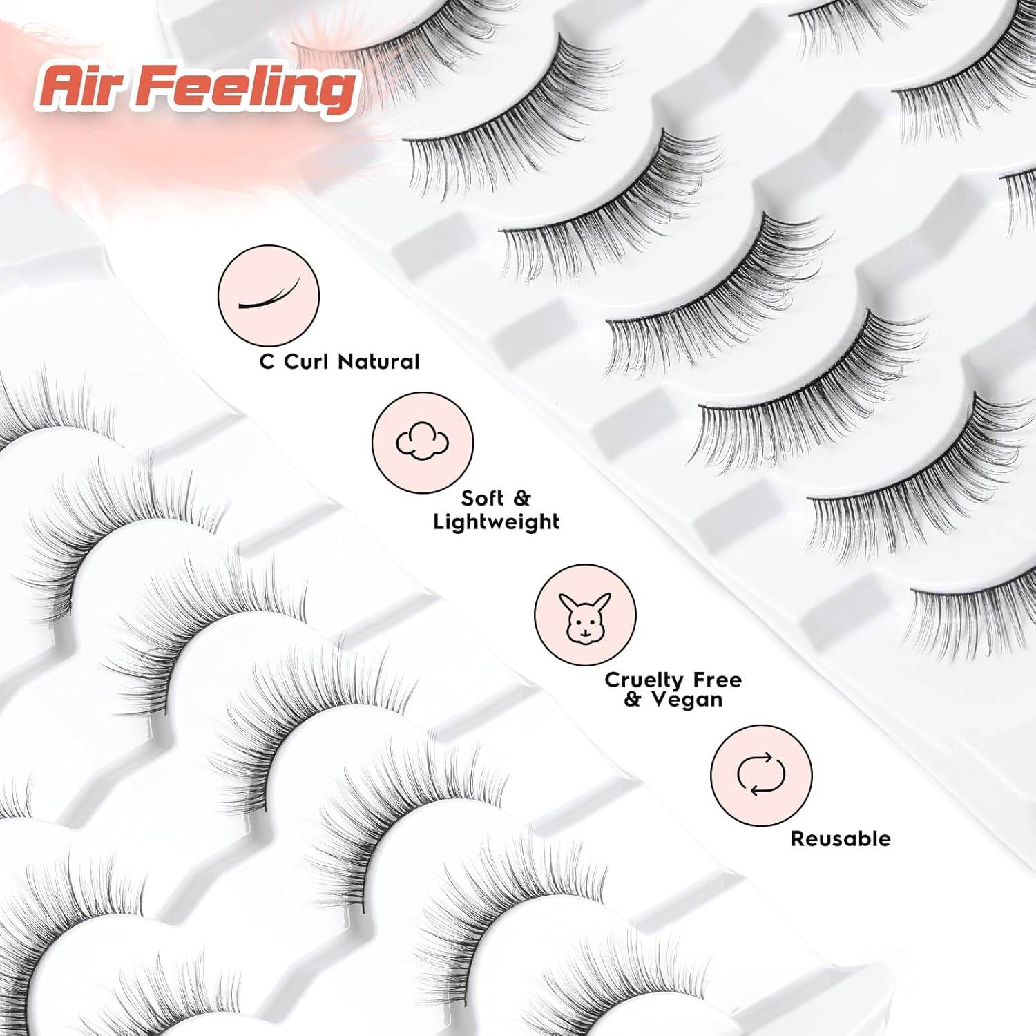 Natural Lashes Anime Eyelashes Wispy 12MM Strip Lashes Thin Band Manhua Eyelashes 3D Volume False Eyelashes 7 Pair Mink Lashes Korean Eye Lashes Pack Siligli-FemmiqueWomen