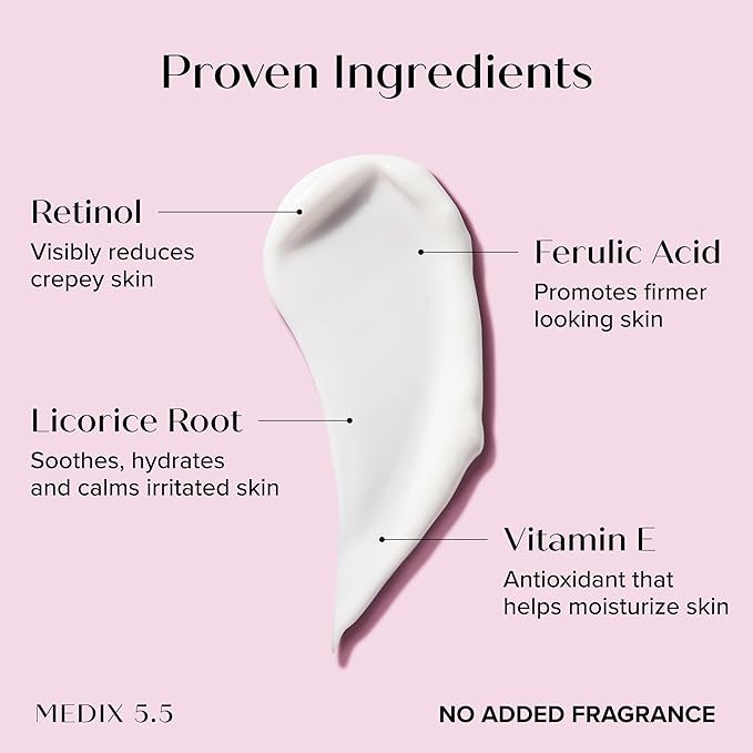 MEDIX Fragrance Free Firming Retinol Body Lotion + Collagen Peptides Cream 2pc Skincare Set | Crepey Skin Treatment | Anti Aging Body Cream & Face Moisturizer For Crepe Skin, Cellulite, & Wrinkles-FemmiqueWomen