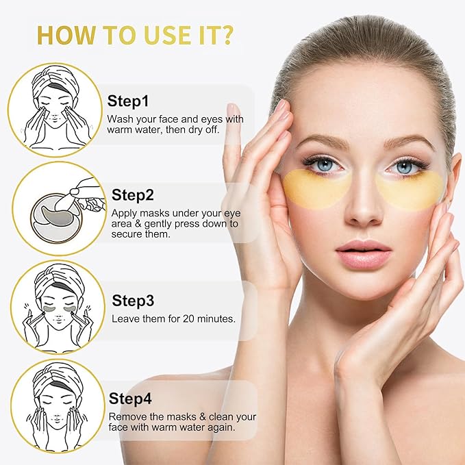 24k Gold Under Eye Patches, Eye Masks for Puffy Eyes 60 pcs, for Dark Circles and Puffiness, Hydrating Eye Mask Skincare, Eye Gel Pads for Eye Bags and Wrinkles Under Eye Treatment-FemmiqueWomen