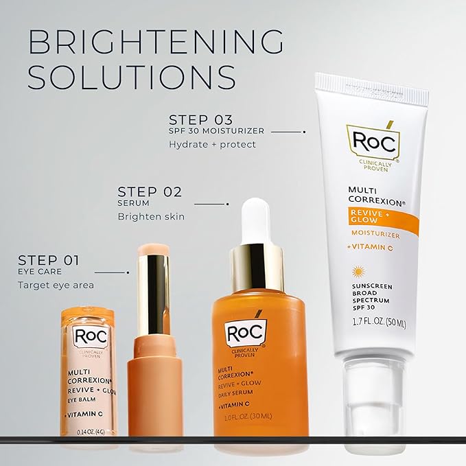 RoC Multi Correxion Revive + Glow Vitamin C Sunscreen Broad Spectrum SPF 30 Face Moisturizer (1.7 oz) with Retinol Eye Cream Packette-FemmiqueWomen