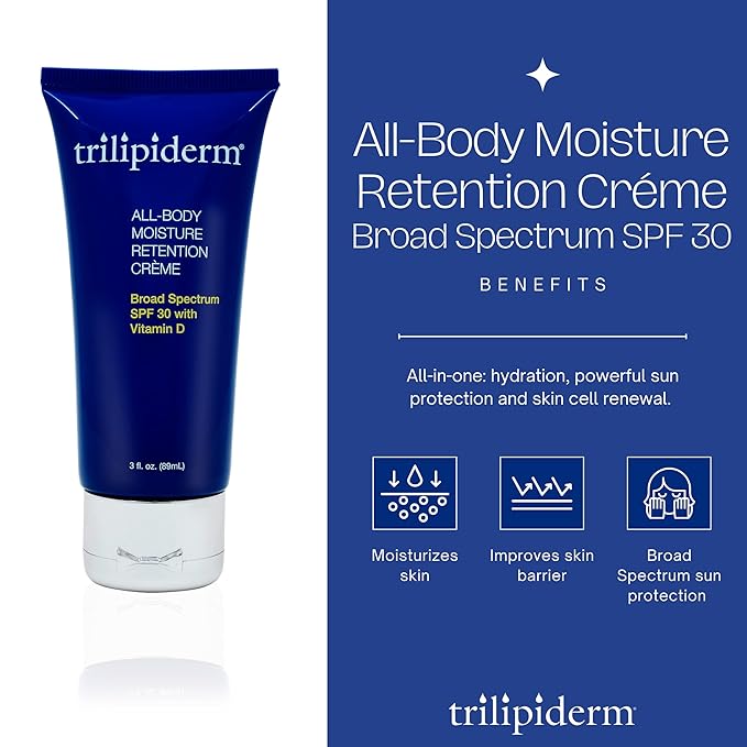 Trilipiderm All-Body Moisture Retention Crème Broad Spectrum SPF 30 with Vitamin D – 2-PACK of Travel-Size 3 Ounce Tubes – Plant-Based All-Day Hydration, Sunscreen for Body and Face-FemmiqueWomen