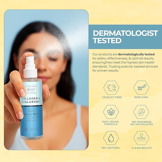 Hyaluronic Acid & Collagen Face Mist - Dermatologist Tested, Moisturizes & Tones Skin, Anti-Aging, Natural Ingredients, Cruelty-Free Korean Skin Care - All Skin Types - 4 OZ (2 Pack)-FemmiqueWomen
