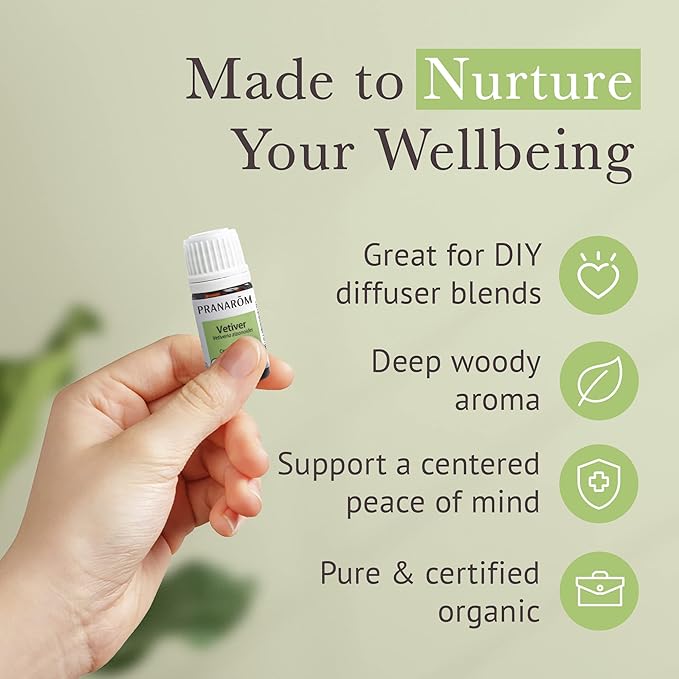 Pranarom USDA Certified Organic Vetiver Essential Oil (5ml), 100% Pure Undiluted Therapeutic Grade from Haiti & Madagascar for Aromatherapy, Diffuser, Calming, Relaxation, DIY, Massage Oil-FemmiqueWomen