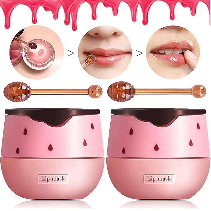 2 Pack Strawberry Lip Mask Strawberry Lip Balm Pot Propolis Moisturizing Hydrating Lip Sleeping Mask Prevention Dry and Cracked Lip Scrubs Exfoliator (2-Strawberry)-FemmiqueWomen